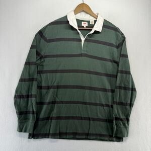 Levis Rugby Shirt Men's XL Green Black Colorblock Collared preppy Striped y2k